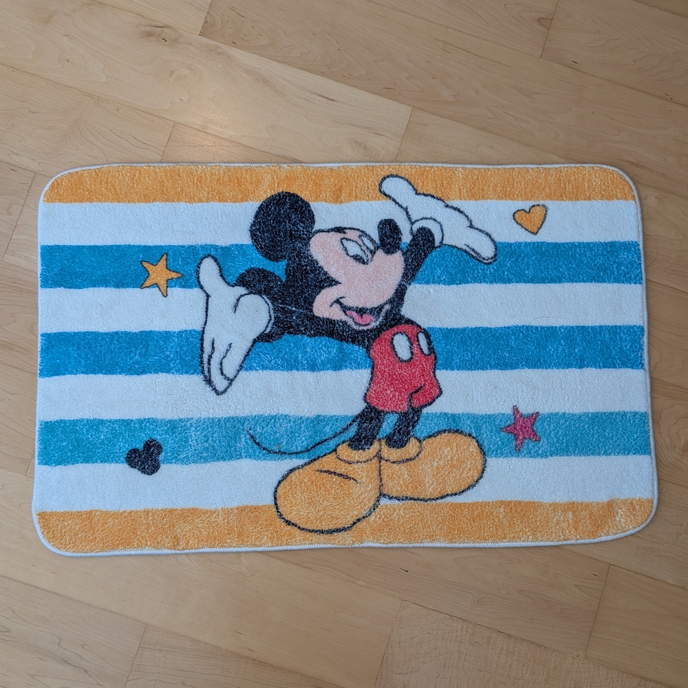 Mickey Mouse Striped Bath Mat - Blue, White, Yellow, Red